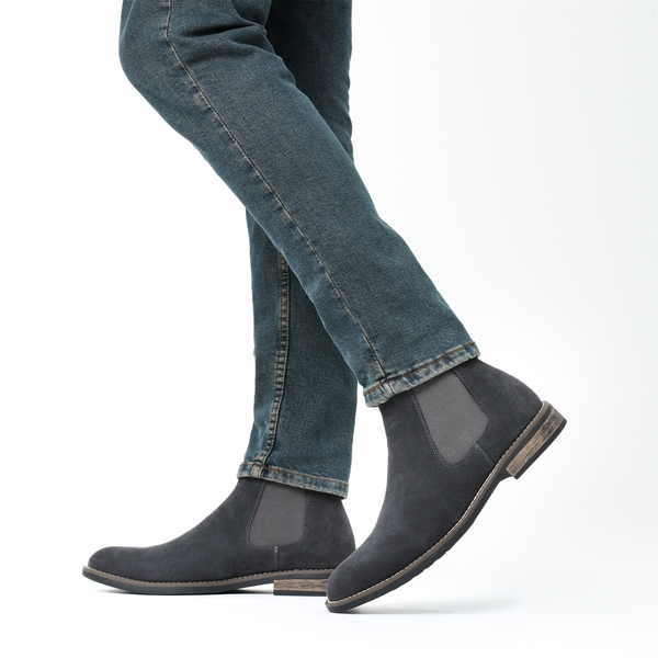 Men's Timeless Suede Leather Chelsea Boots - GREY - 8
